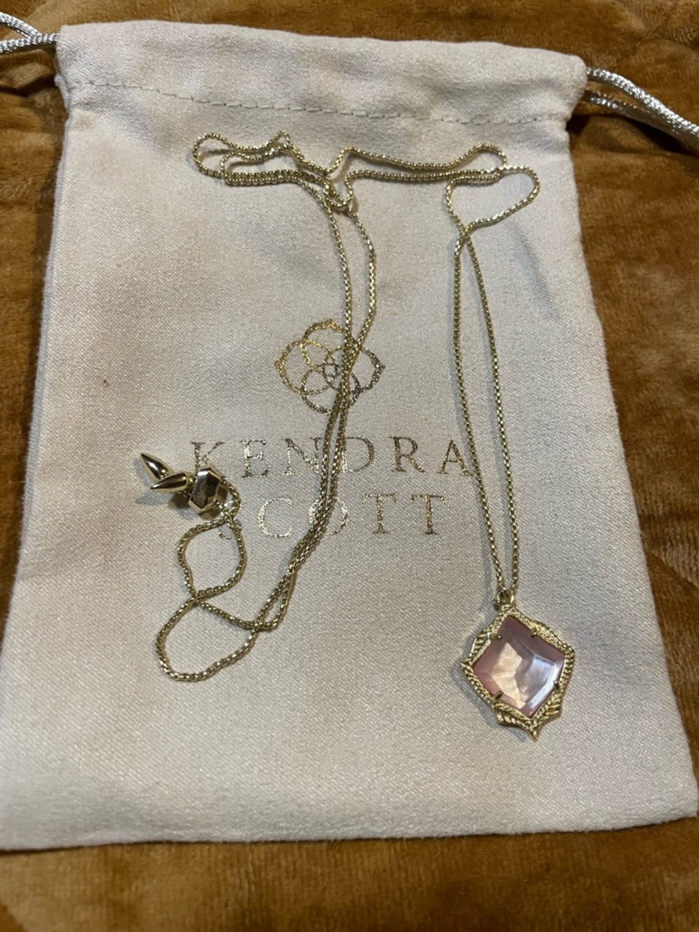 Kendra Scott Kayce Gold Necklace with Pink Mother of Pearl  Faceted Pendant